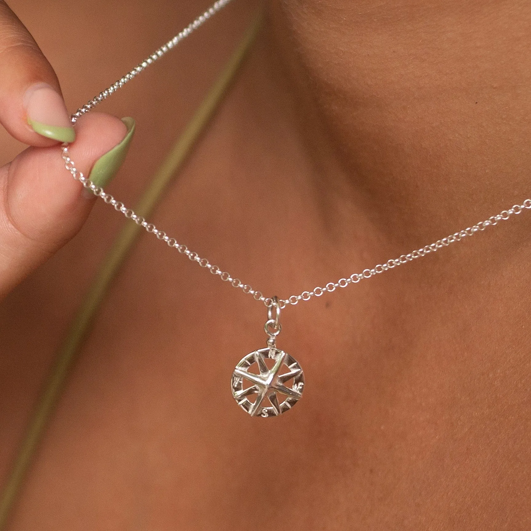 Silver Compass Necklace