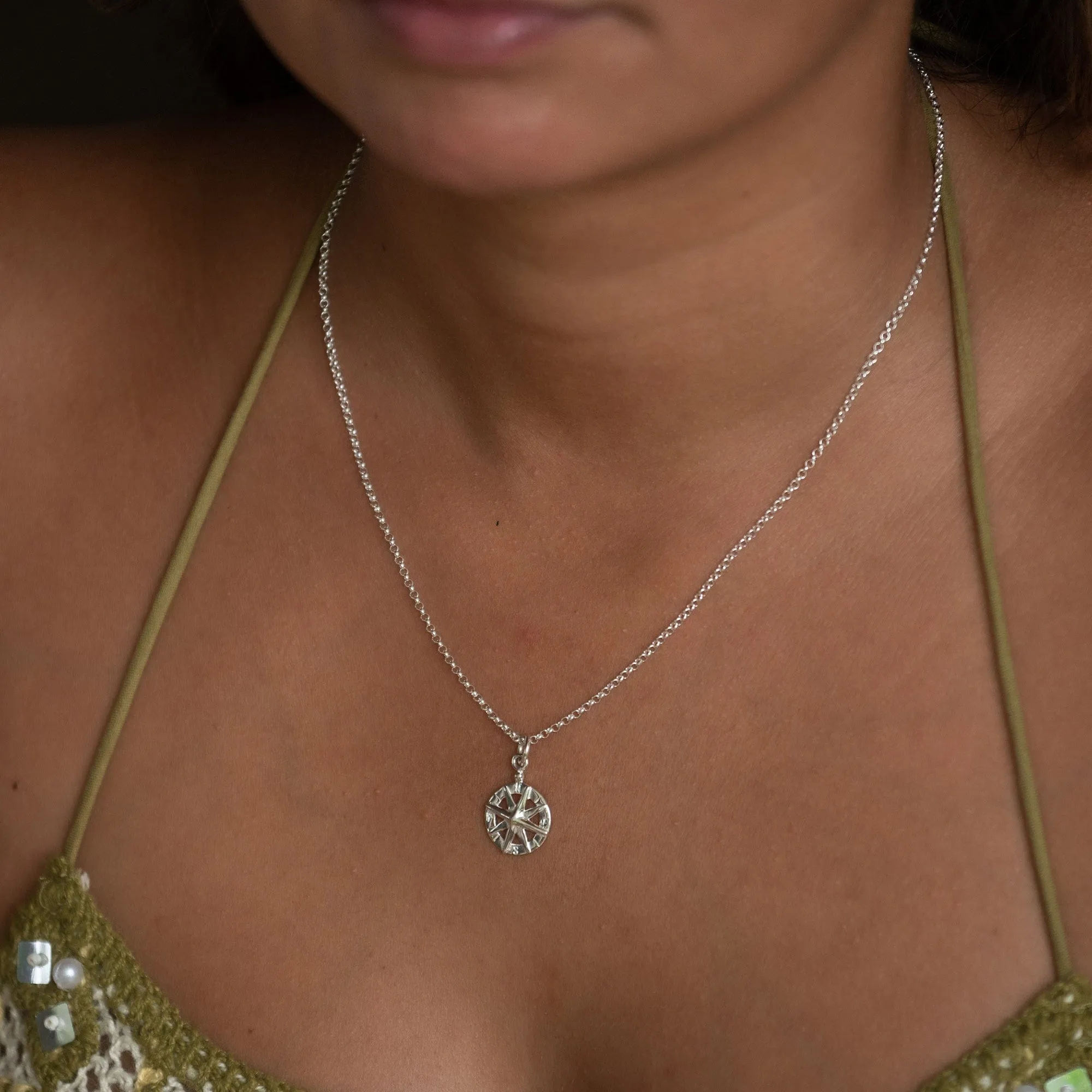 Silver Compass Necklace