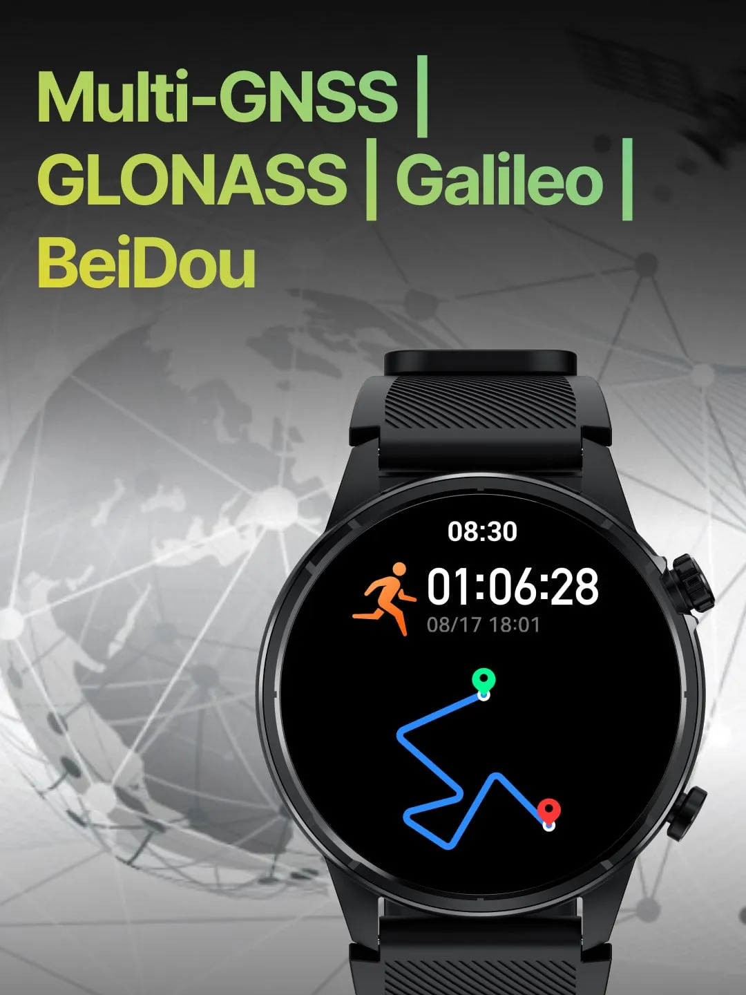 Sprint Running smartwatch with Built-in Turbo Track GPS, Multi-GNSS, Glonass, Galileo & Beidou, 1.43” AMOLED Display
