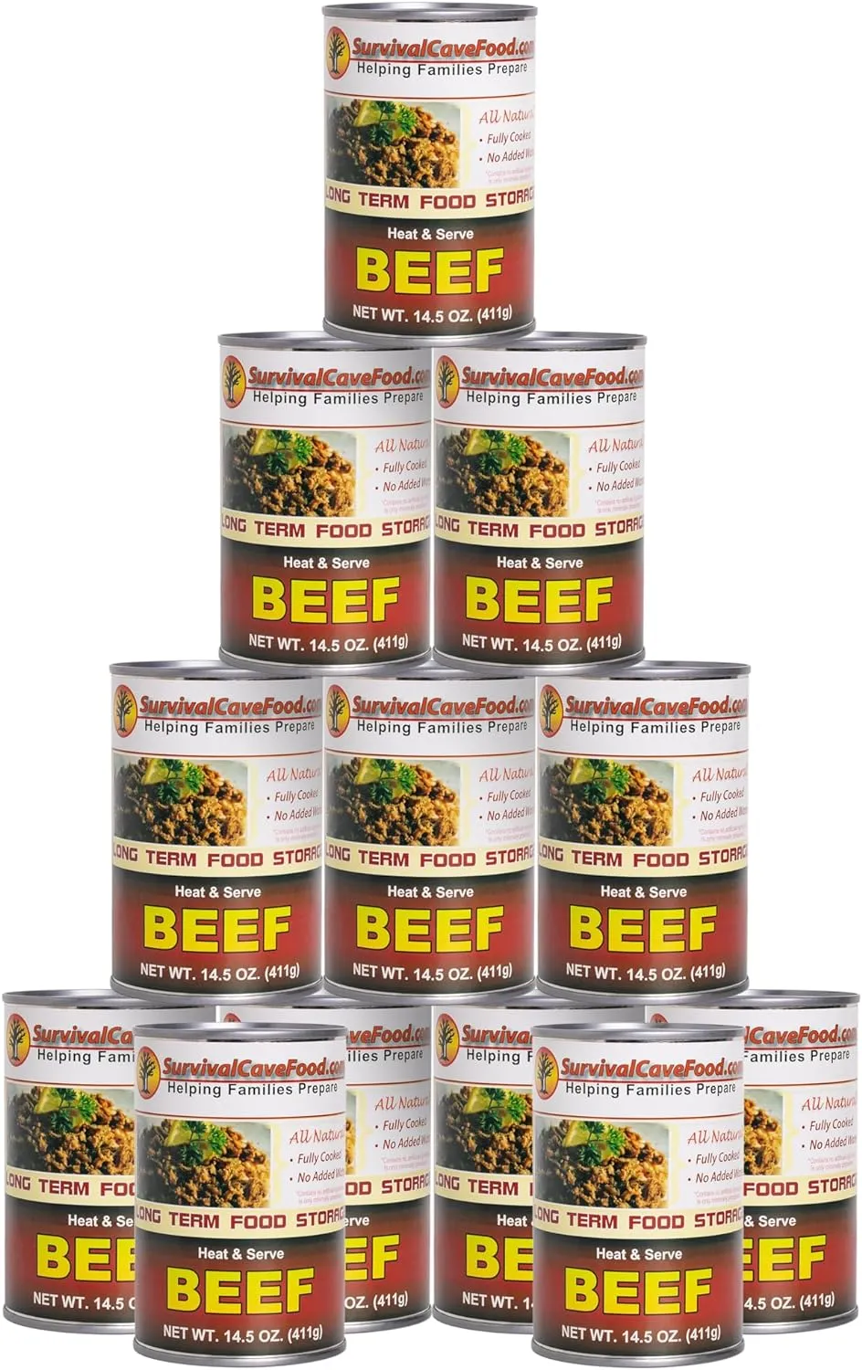 Survival Cave Canned Beef Food Storage - Full Case, 12 Cans/60 Servings - 14.5 oz Cans
