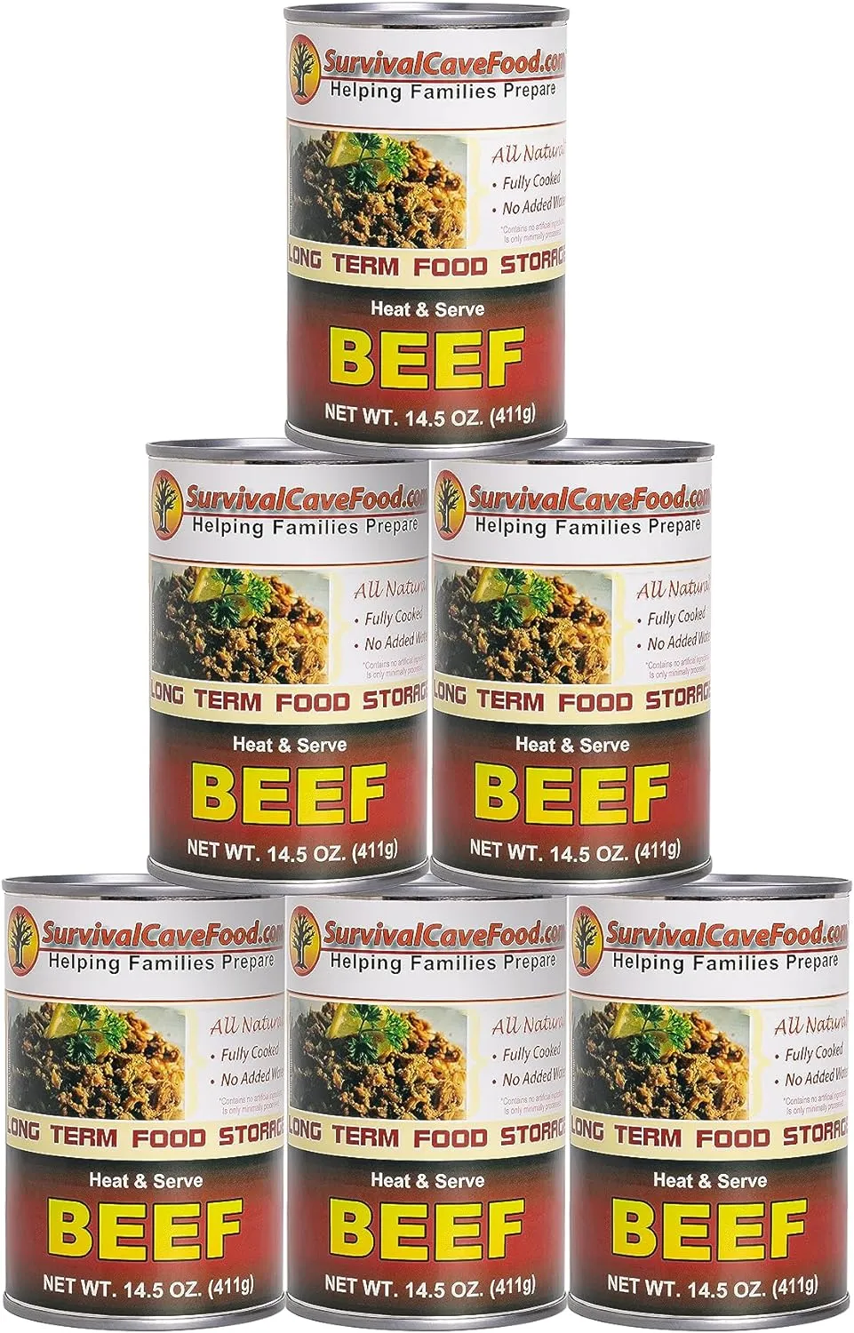 Survival Cave Canned Beef Food Storage - Full Case, 12 Cans/60 Servings - 14.5 oz Cans