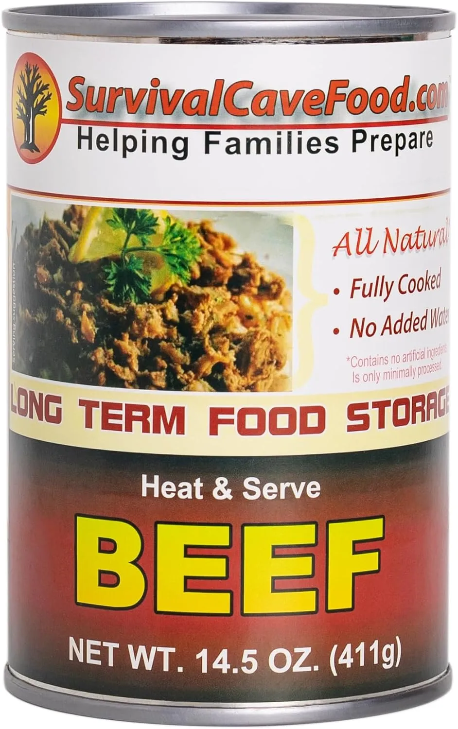 Survival Cave Canned Beef Food Storage - Full Case, 12 Cans/60 Servings - 14.5 oz Cans