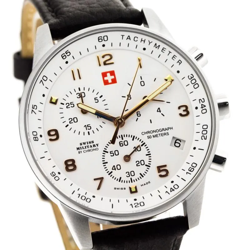 Swiss Military Brown Leather White Dial Chronograph Men's Watch - SM34012.11