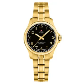 Swiss Military Gold Stainless Steel Black Dial Women's Watch - SM30201.22