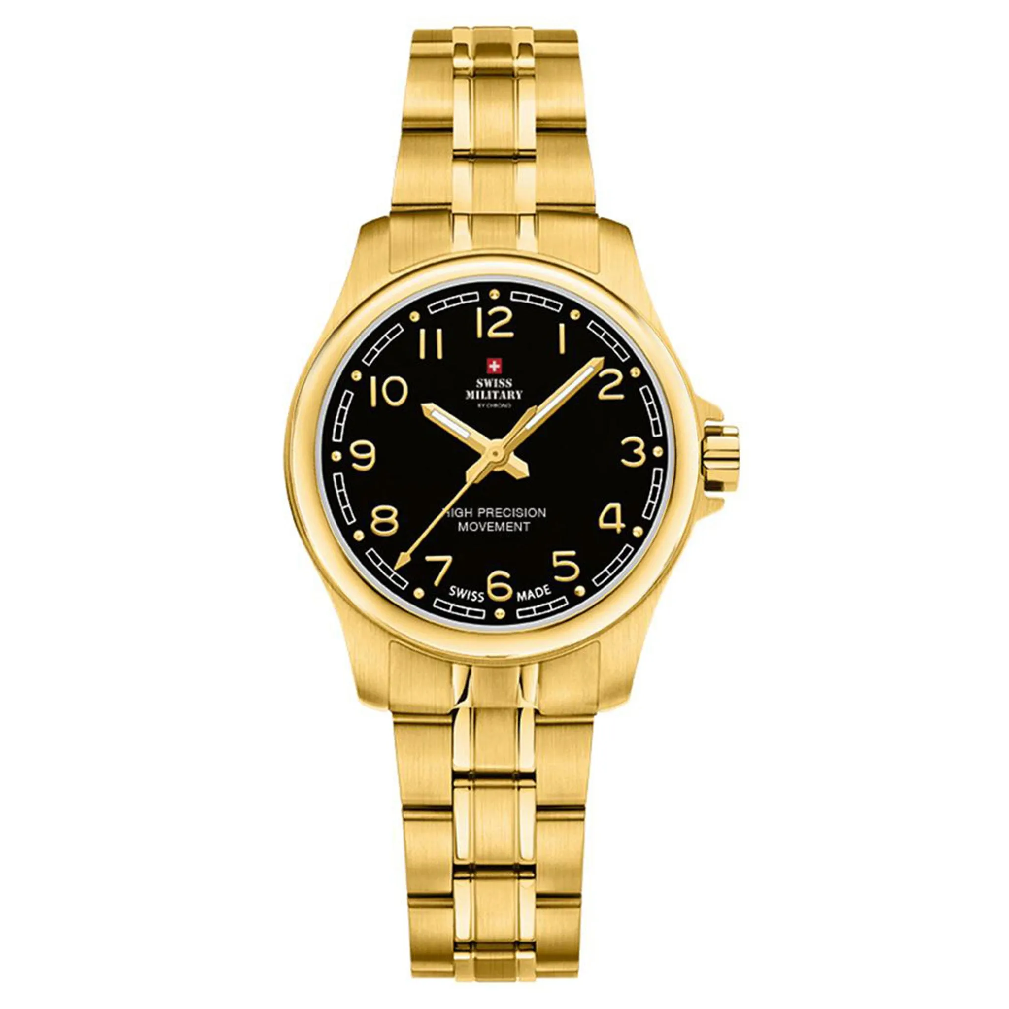 Swiss Military Gold Stainless Steel Black Dial Women's Watch - SM30201.22