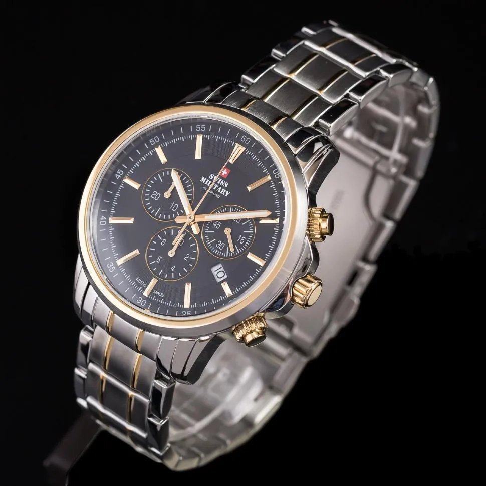 Swiss Military Two-Tone Stainless Steel Black Dial Chronograph Men's Watch - SM34052.04
