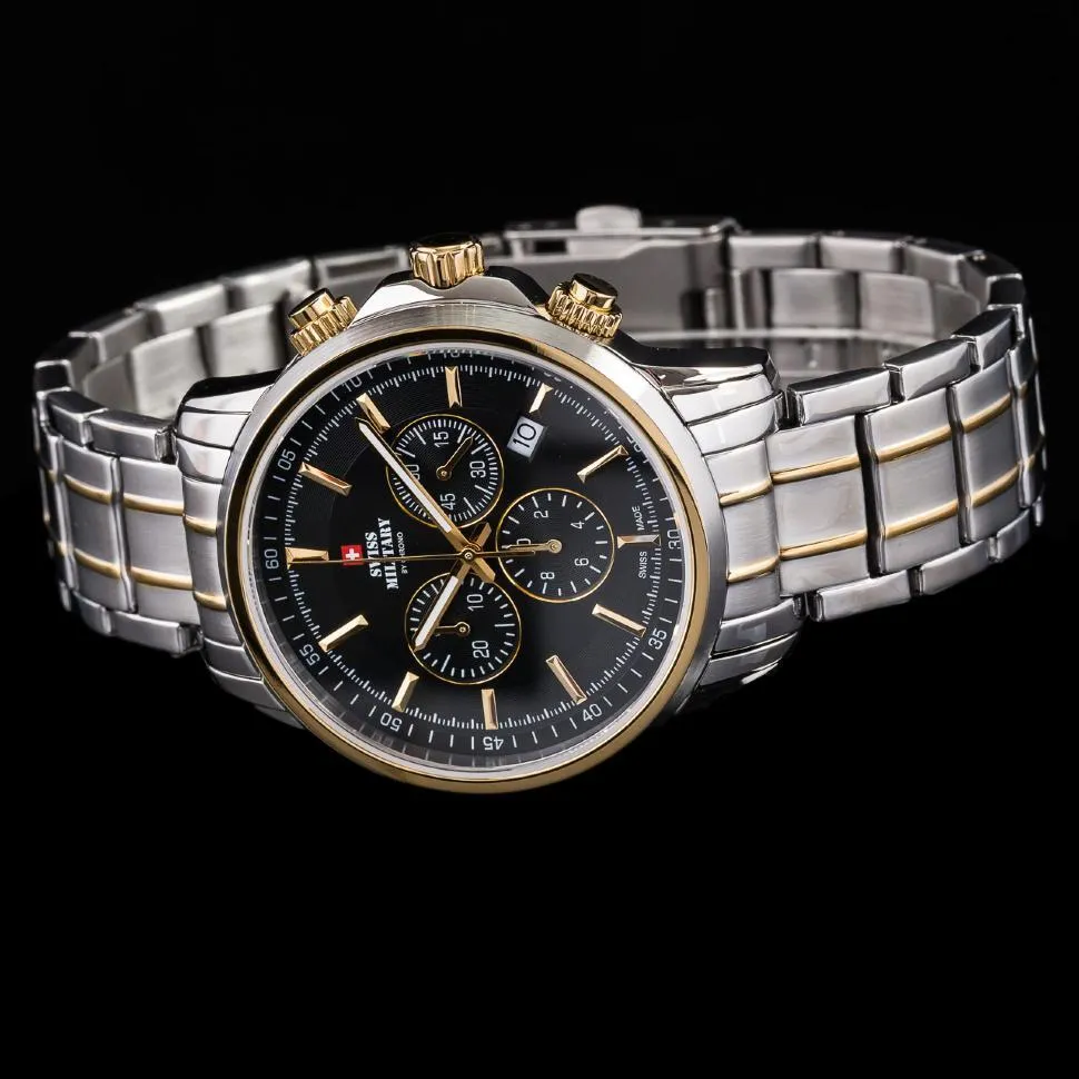 Swiss Military Two-Tone Stainless Steel Black Dial Chronograph Men's Watch - SM34052.04