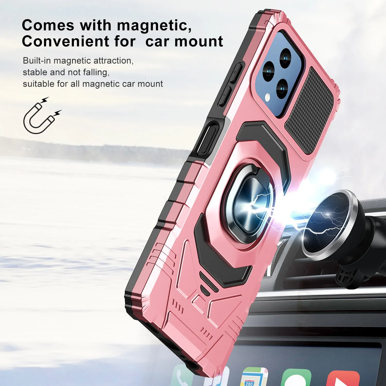 T-Mobile REVVL 6 5G Case [Military Grade] Ring Car Mount Kickstand w/[Tempered Glass] Hybrid Hard PC Soft TPU Shockproof Protective Case - Rose Gold