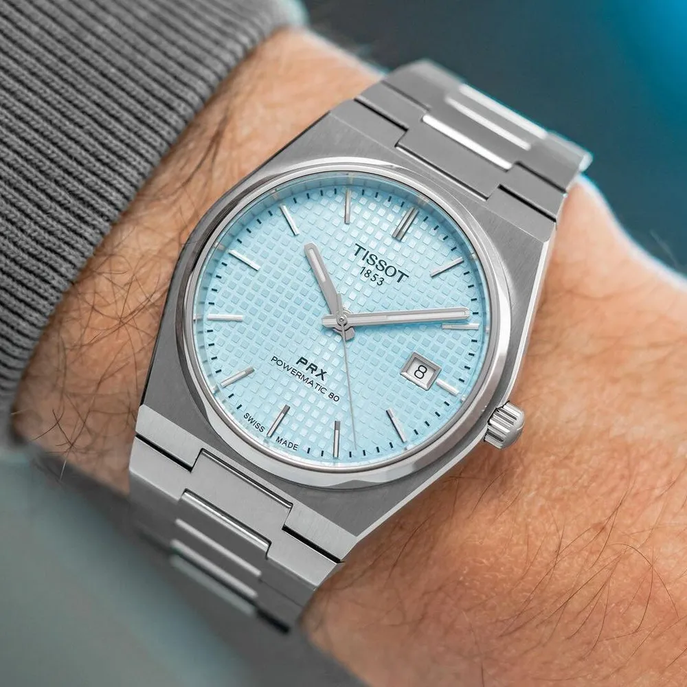 TISSOT PRX POWERMATIC 80 ICE BLUE DIAL MEN'S WATCH T1374071135100