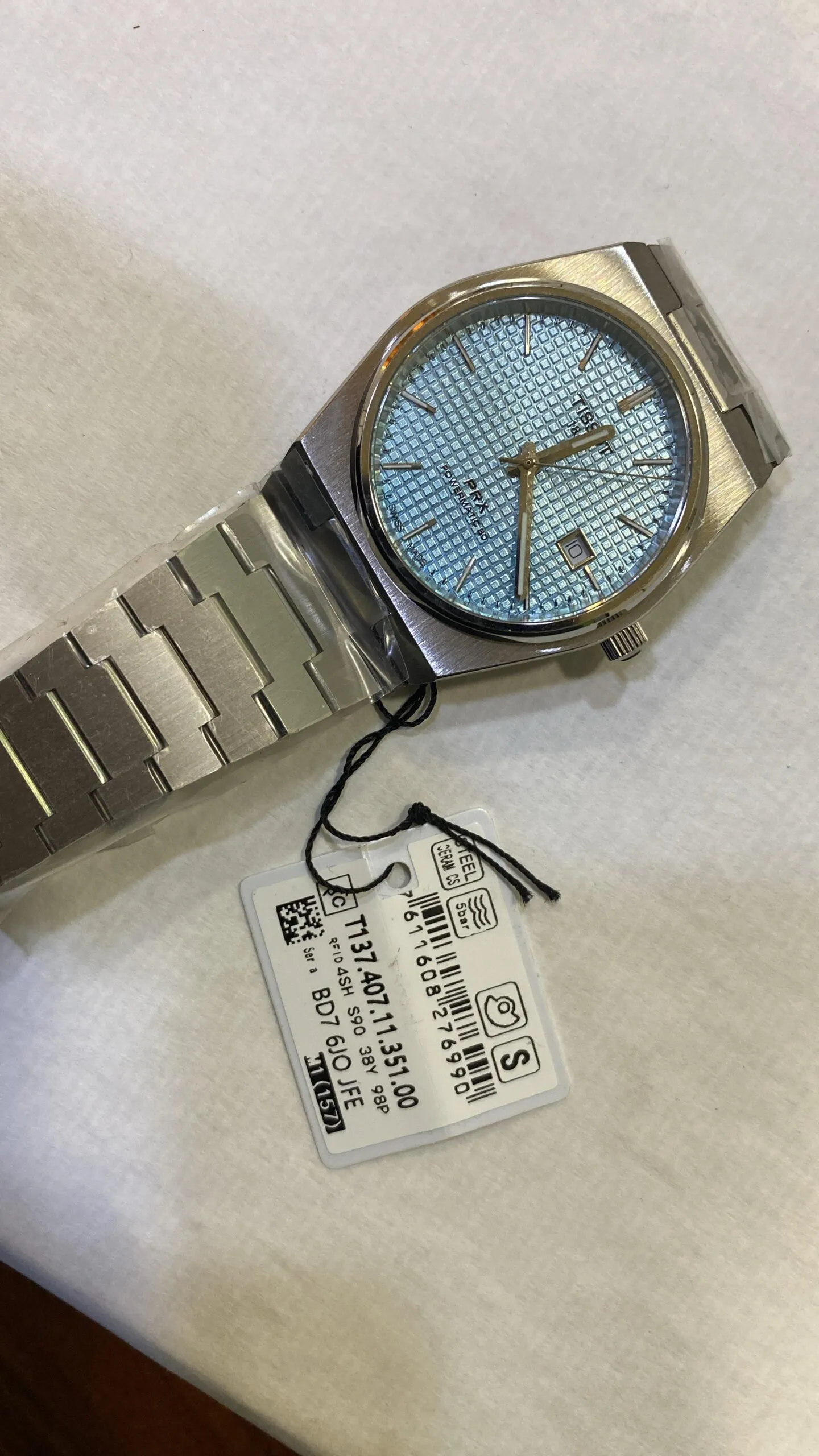 TISSOT PRX POWERMATIC 80 ICE BLUE DIAL MEN'S WATCH T1374071135100