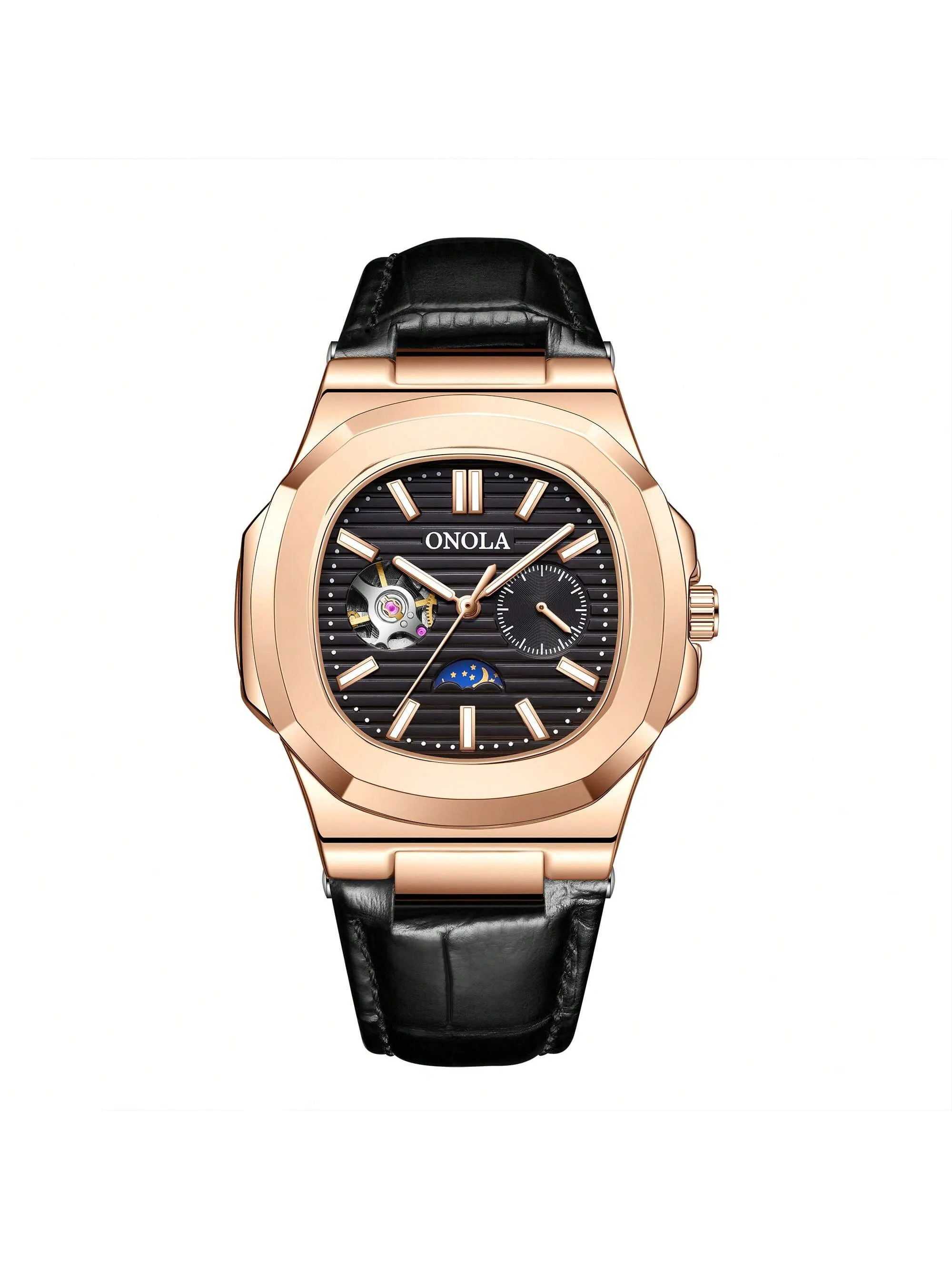 Tourbillon Leather Mechanical Watches Luminous Waterproof Men Watch