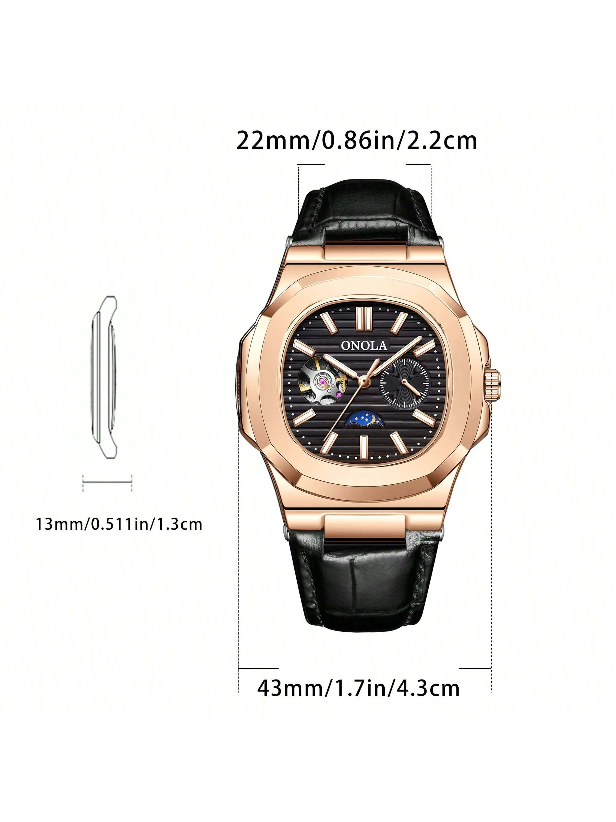 Tourbillon Leather Mechanical Watches Luminous Waterproof Men Watch