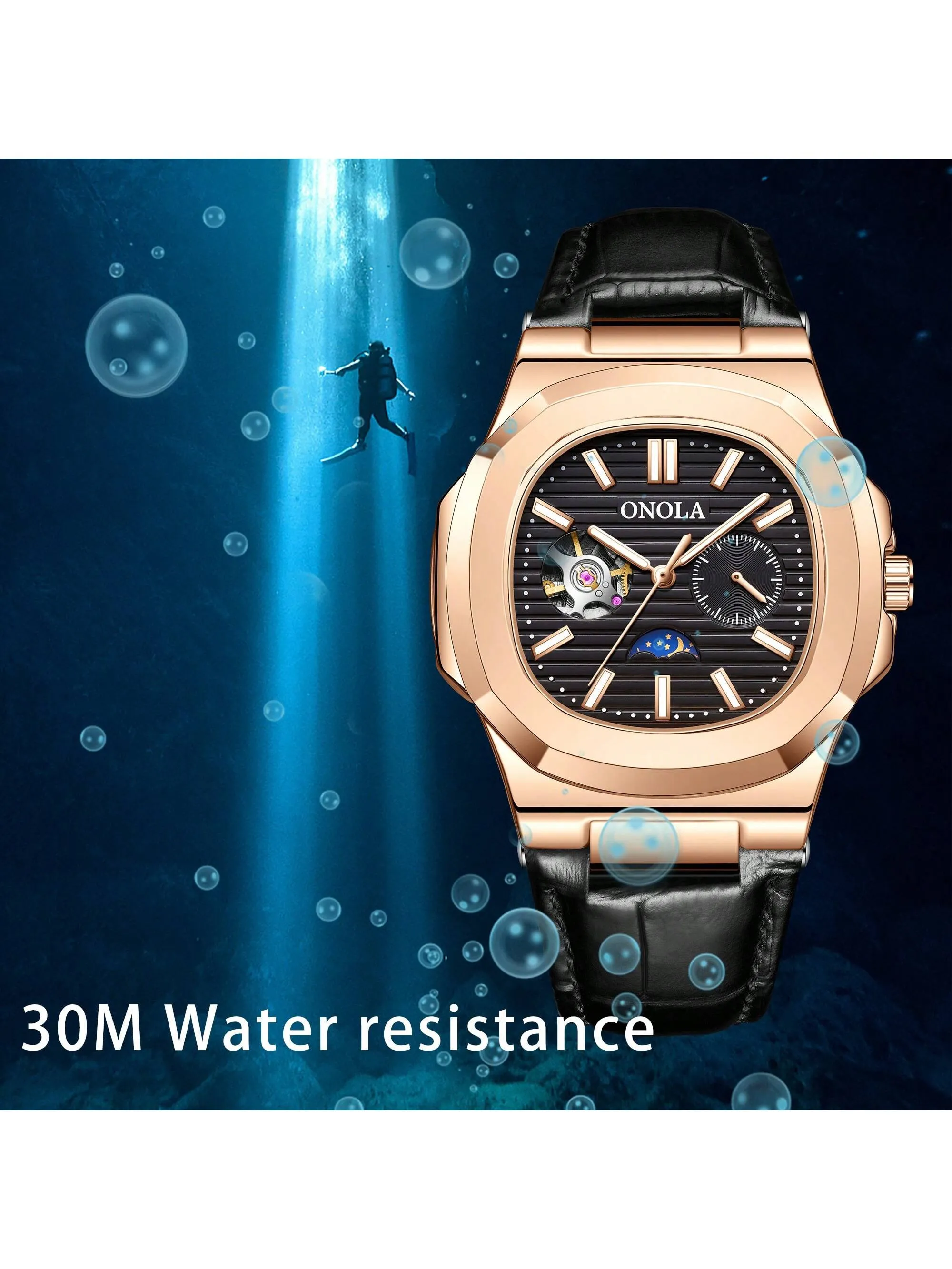 Tourbillon Leather Mechanical Watches Luminous Waterproof Men Watch