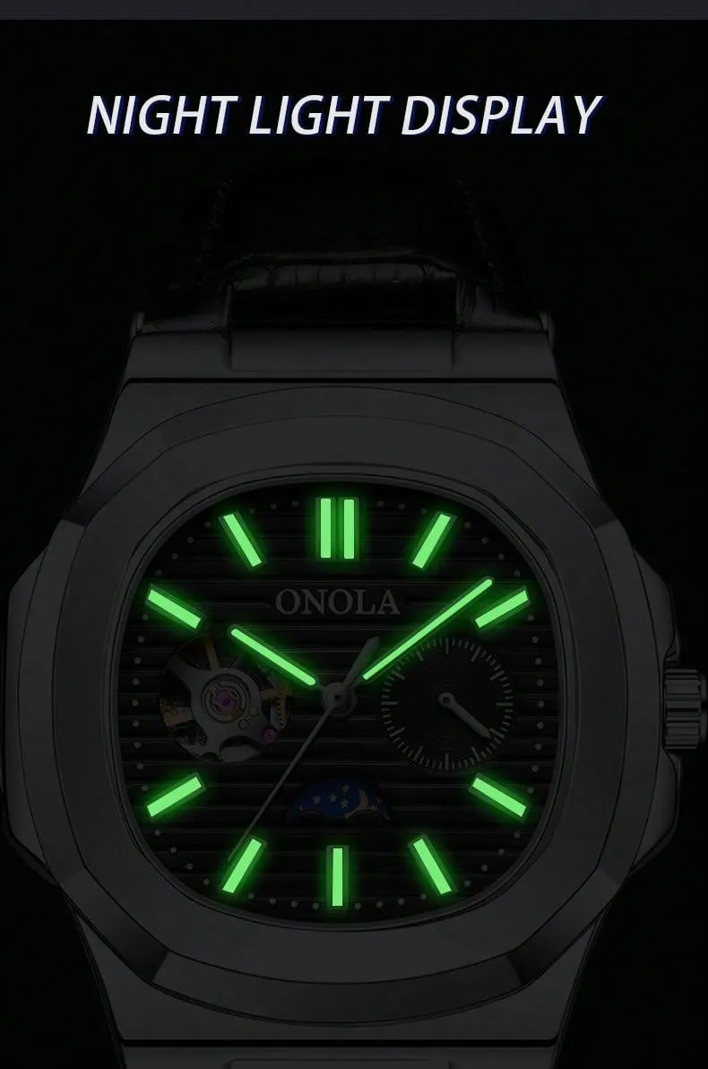 Tourbillon Leather Mechanical Watches Luminous Waterproof Men Watch