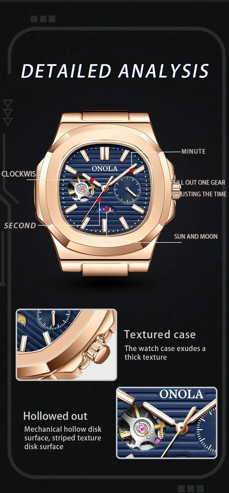 Tourbillon Leather Mechanical Watches Luminous Waterproof Men Watch
