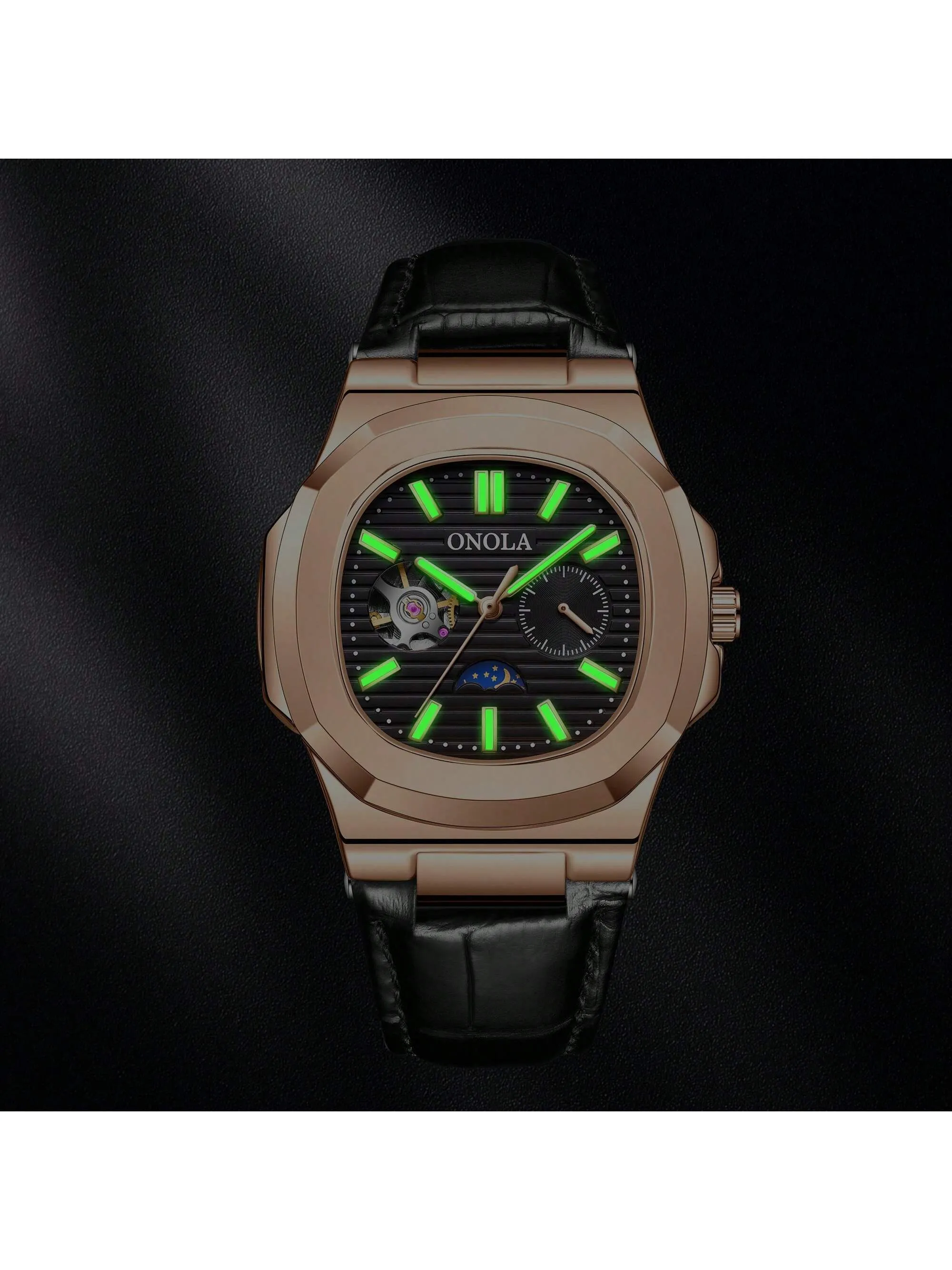 Tourbillon Leather Mechanical Watches Luminous Waterproof Men Watch