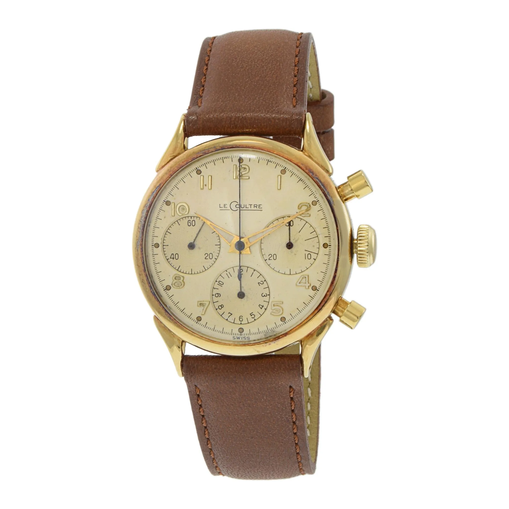 Vintage 1950's LeCoultre Chronograph 35mm 18KT Yellow Gold
