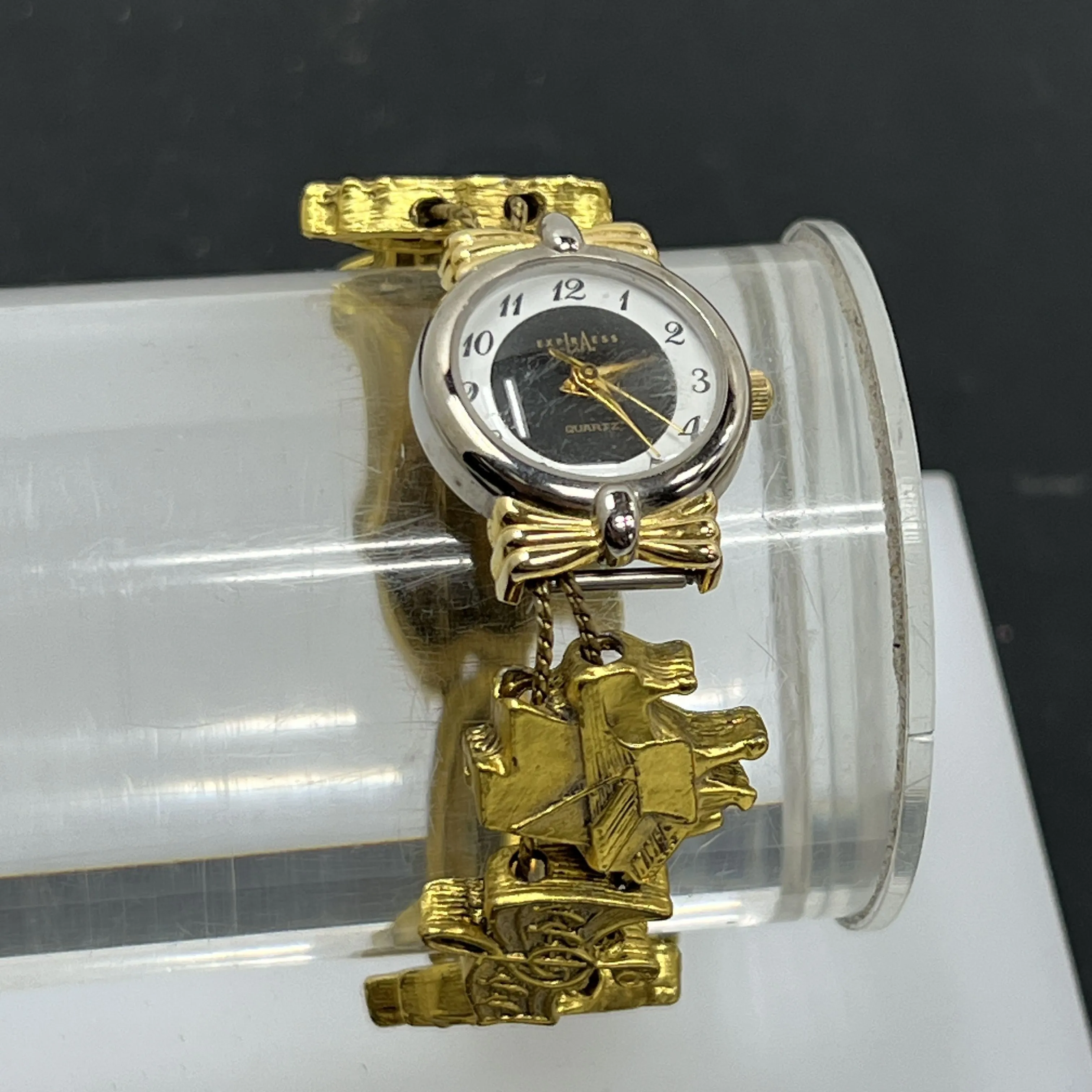 Vintage LA Express Gold Watch 1990s Charm Style Musical Works w/New Battery