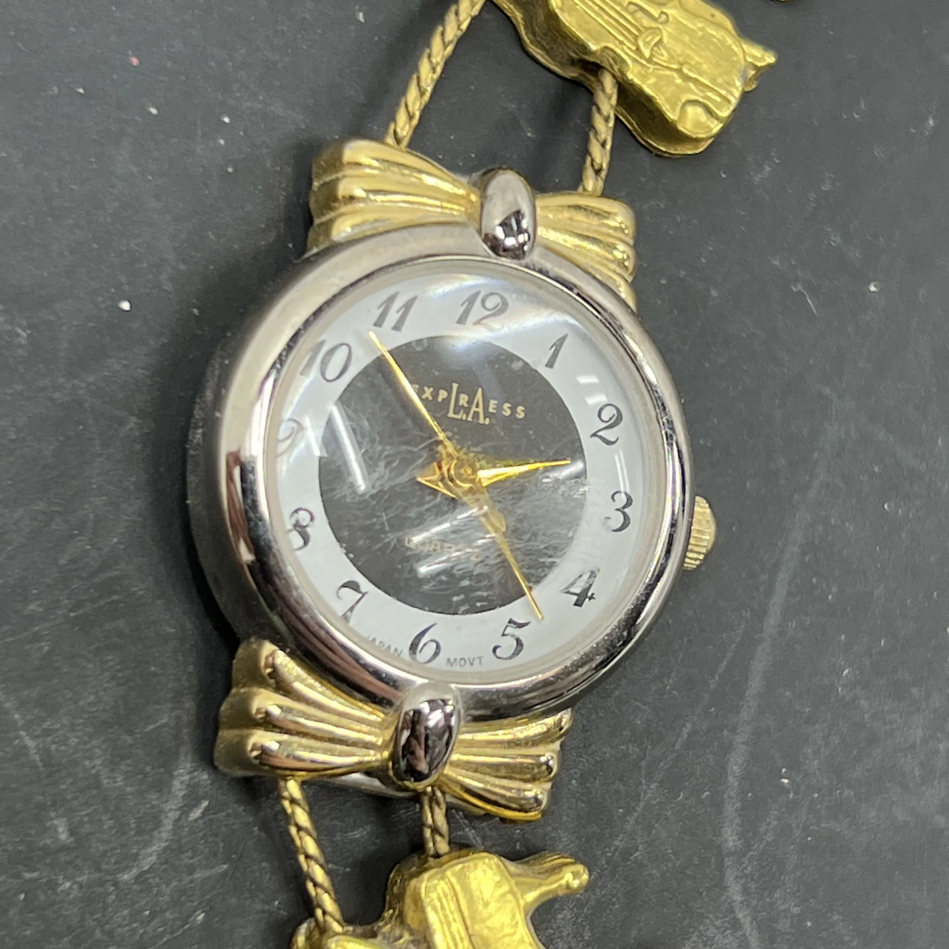Vintage LA Express Gold Watch 1990s Charm Style Musical Works w/New Battery