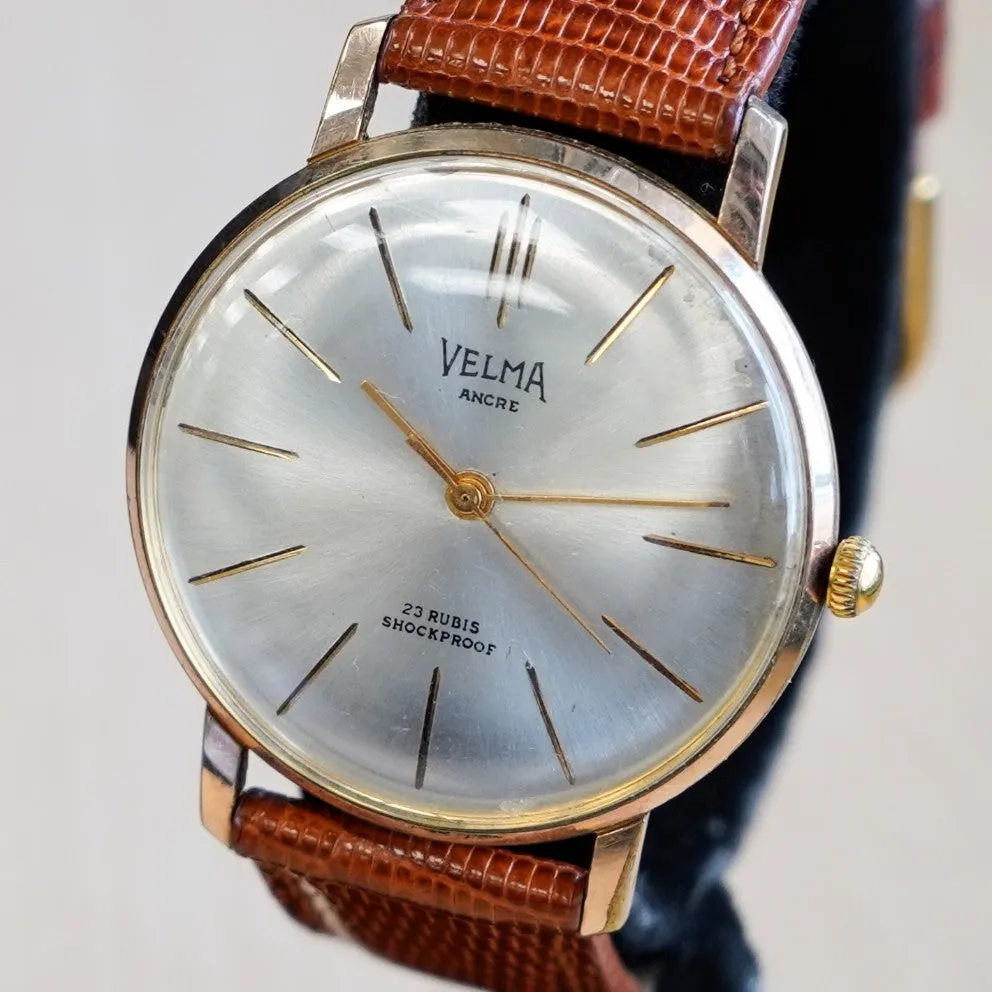 Vintage VELMA Ancre Watch 23 Rubis Shockproof 35mm Dress Wristwatch