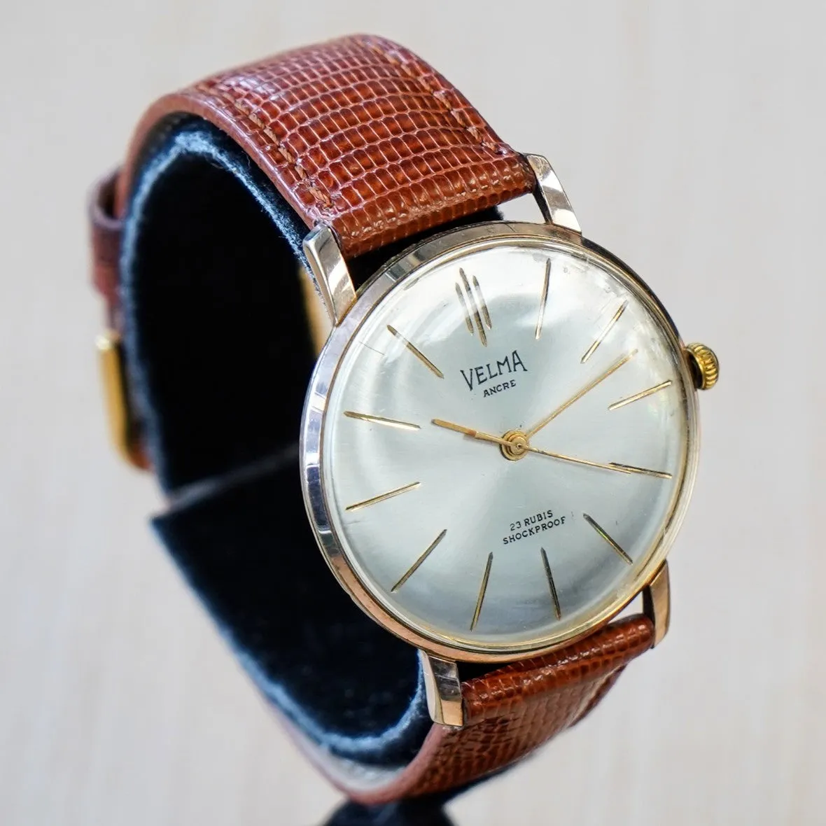 Vintage VELMA Ancre Watch 23 Rubis Shockproof 35mm Dress Wristwatch