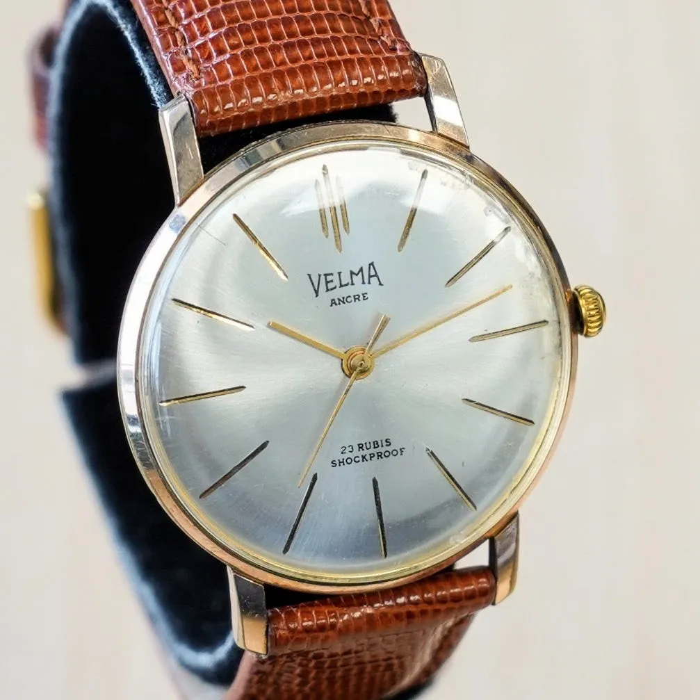 Vintage VELMA Ancre Watch 23 Rubis Shockproof 35mm Dress Wristwatch