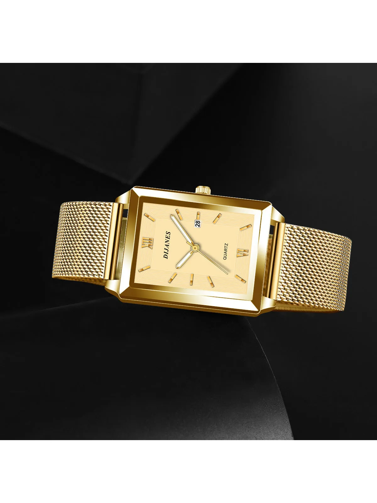 Women Gold Color Stainless Steel Strap Luxury Rectangle