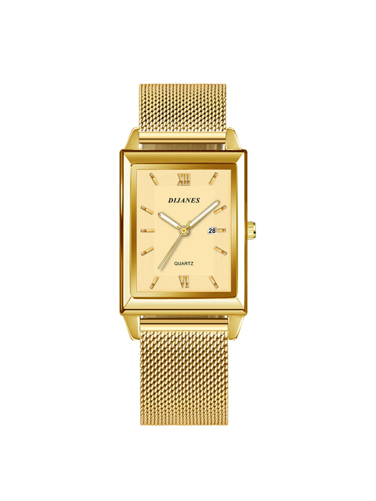 Women Gold Color Stainless Steel Strap Luxury Rectangle