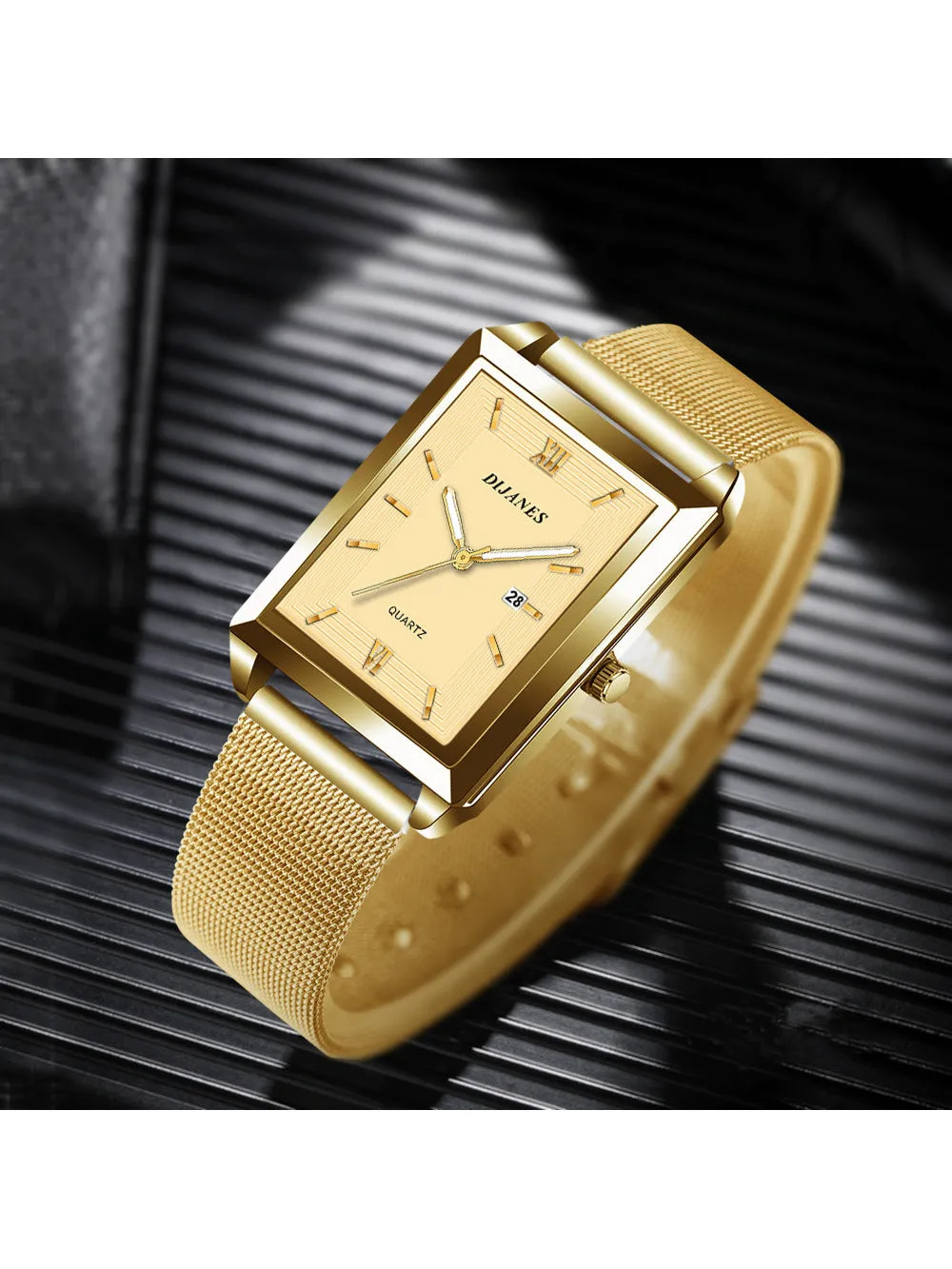 Women Gold Color Stainless Steel Strap Luxury Rectangle