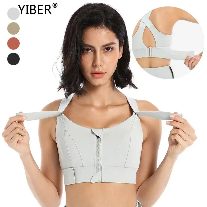 Women Zip Sports Bra Tank Plus Size Shockproof Gather Brassiere Female Yoga Running Fitness Bralette Women's Lingerie Underwear