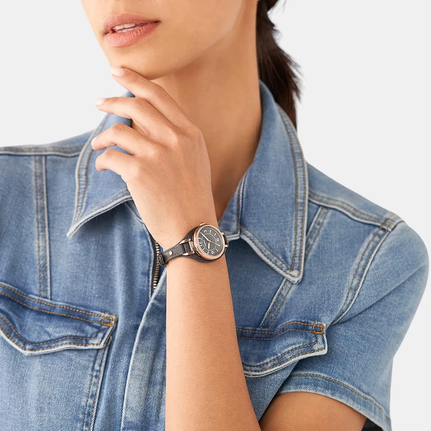 Women's Rose Gold Analog Leather Watch ES5212
