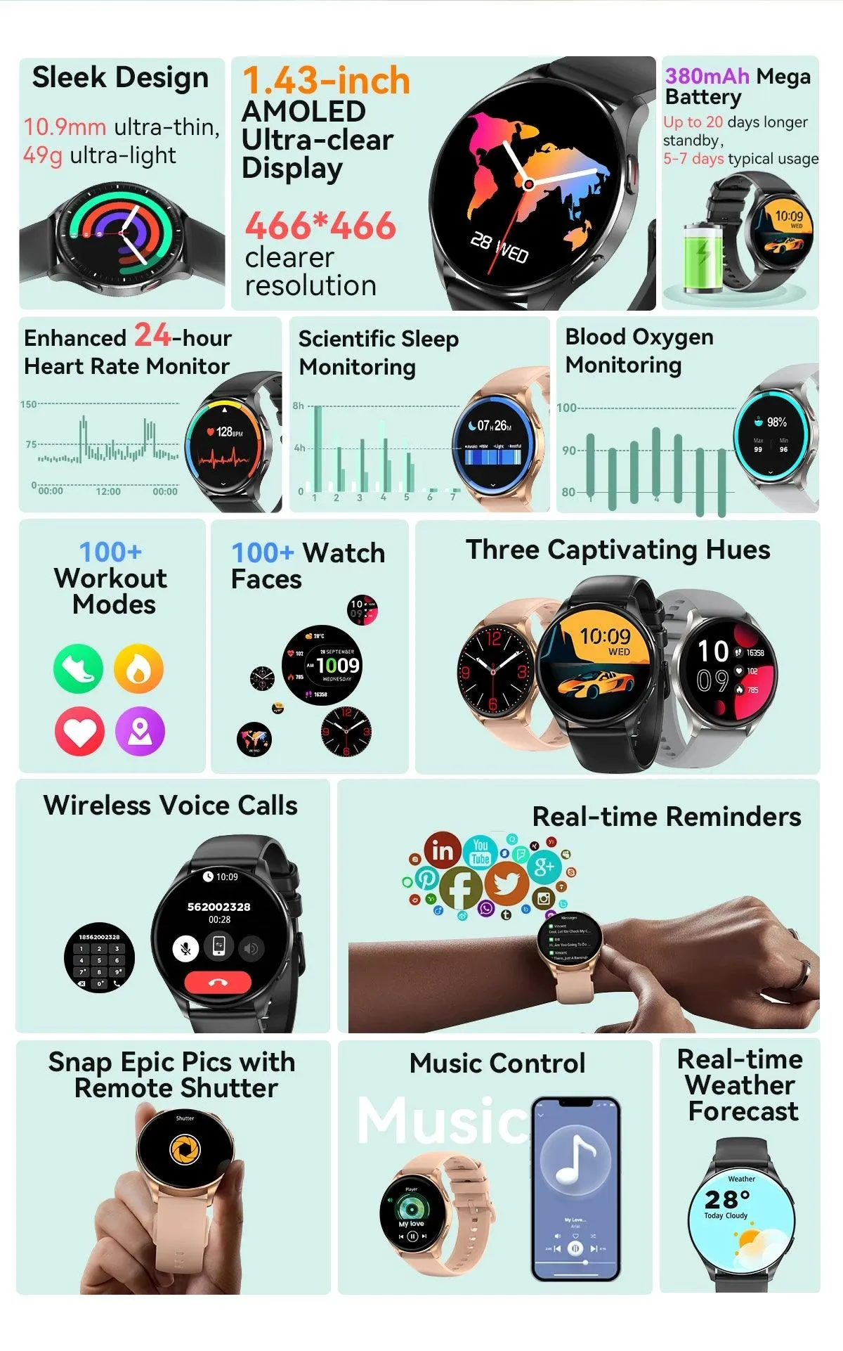World Premiere Blackview Smartwatch X20 AMOLED Display Hi-Fi Bluetooth