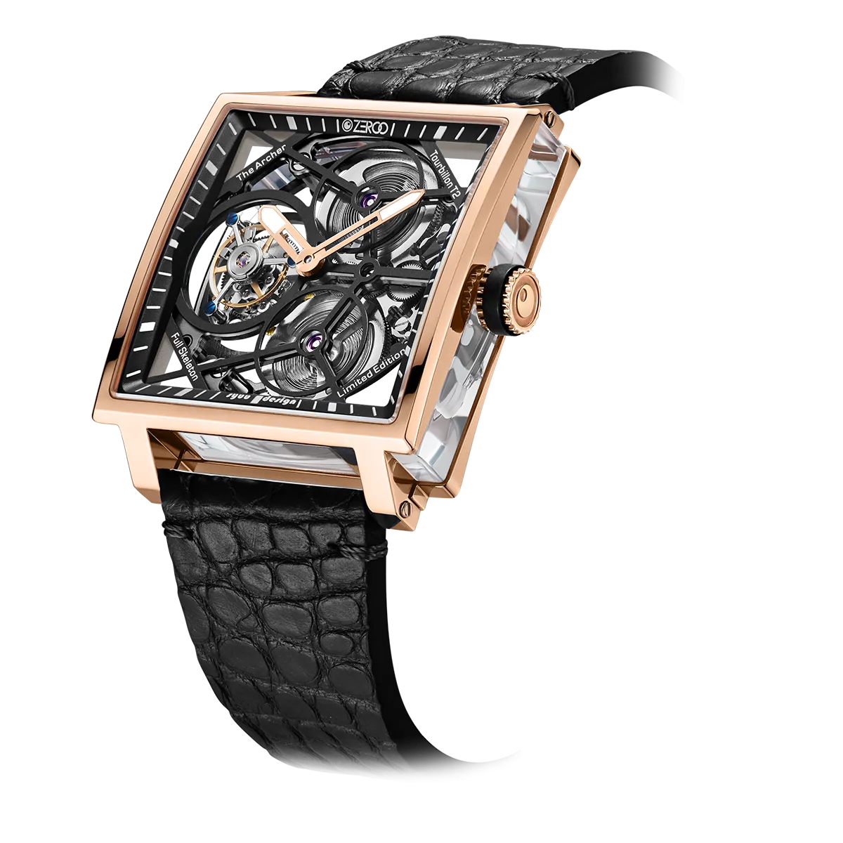 ZEROO T1 THE ARCHER FULL SKELETON TOURBILLONMANUAL TOURBILLON WATCH FOR GENTS - ZT002RBK