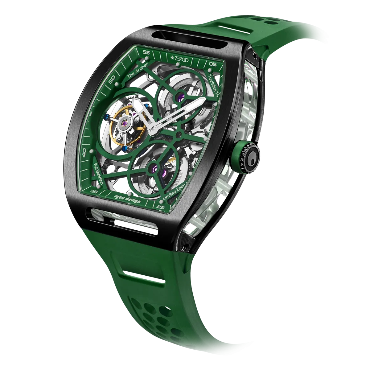 ZEROO T4 THE ARCHER FULL SKELETON TOURBILLONMANUAL TOURBILLON WATCH FOR GENTS - ZT004BGR