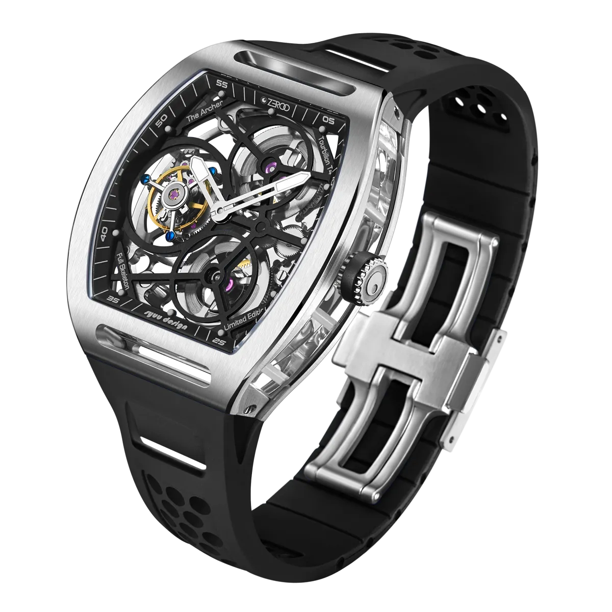 ZEROO T4 THE ARCHER FULL SKELETON TOURBILLONMANUAL TOURBILLON WATCH FOR GENTS - ZT004SBK