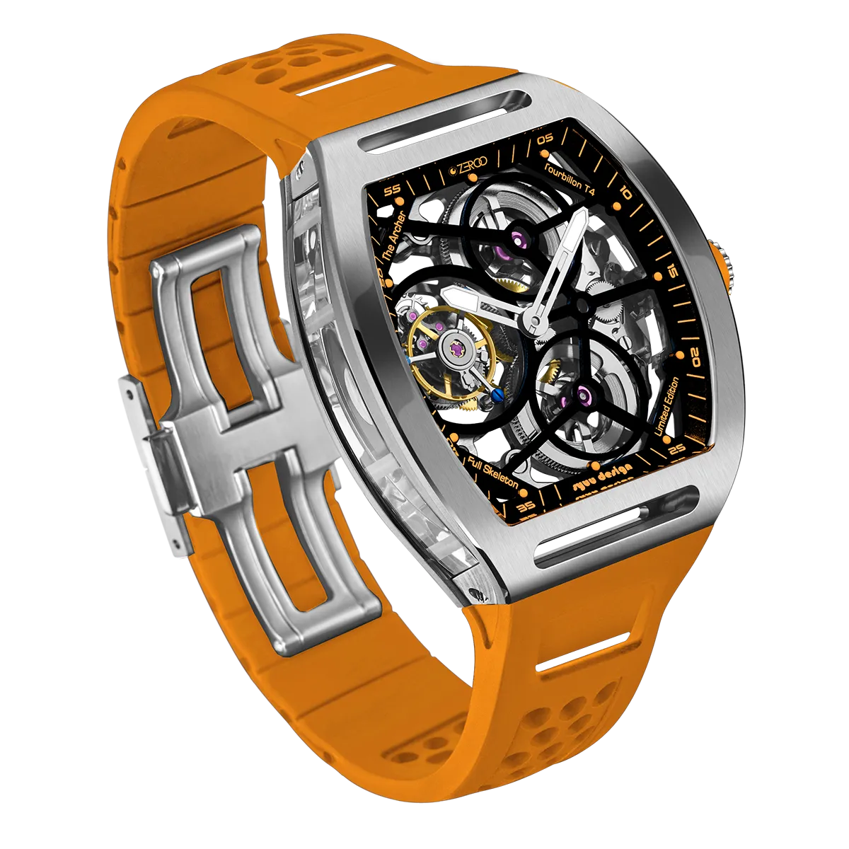 ZEROO T4 THE ARCHER FULL SKELETON TOURBILLONMANUAL TOURBILLON WATCH FOR GENTS - ZT004SOR