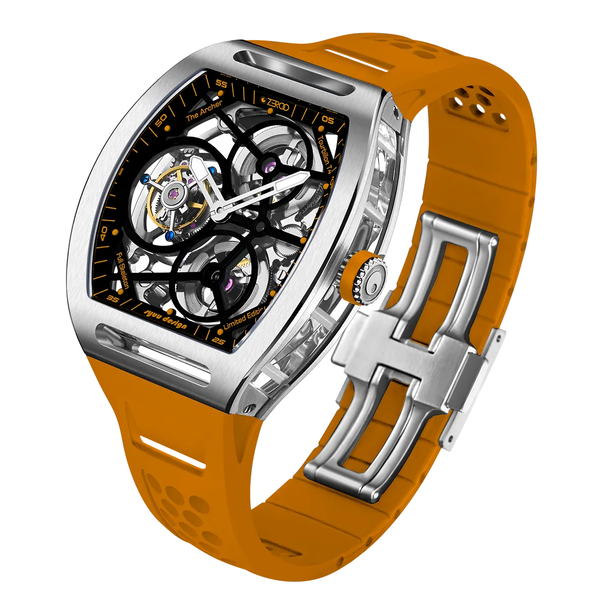 ZEROO T4 THE ARCHER FULL SKELETON TOURBILLONMANUAL TOURBILLON WATCH FOR GENTS - ZT004SOR