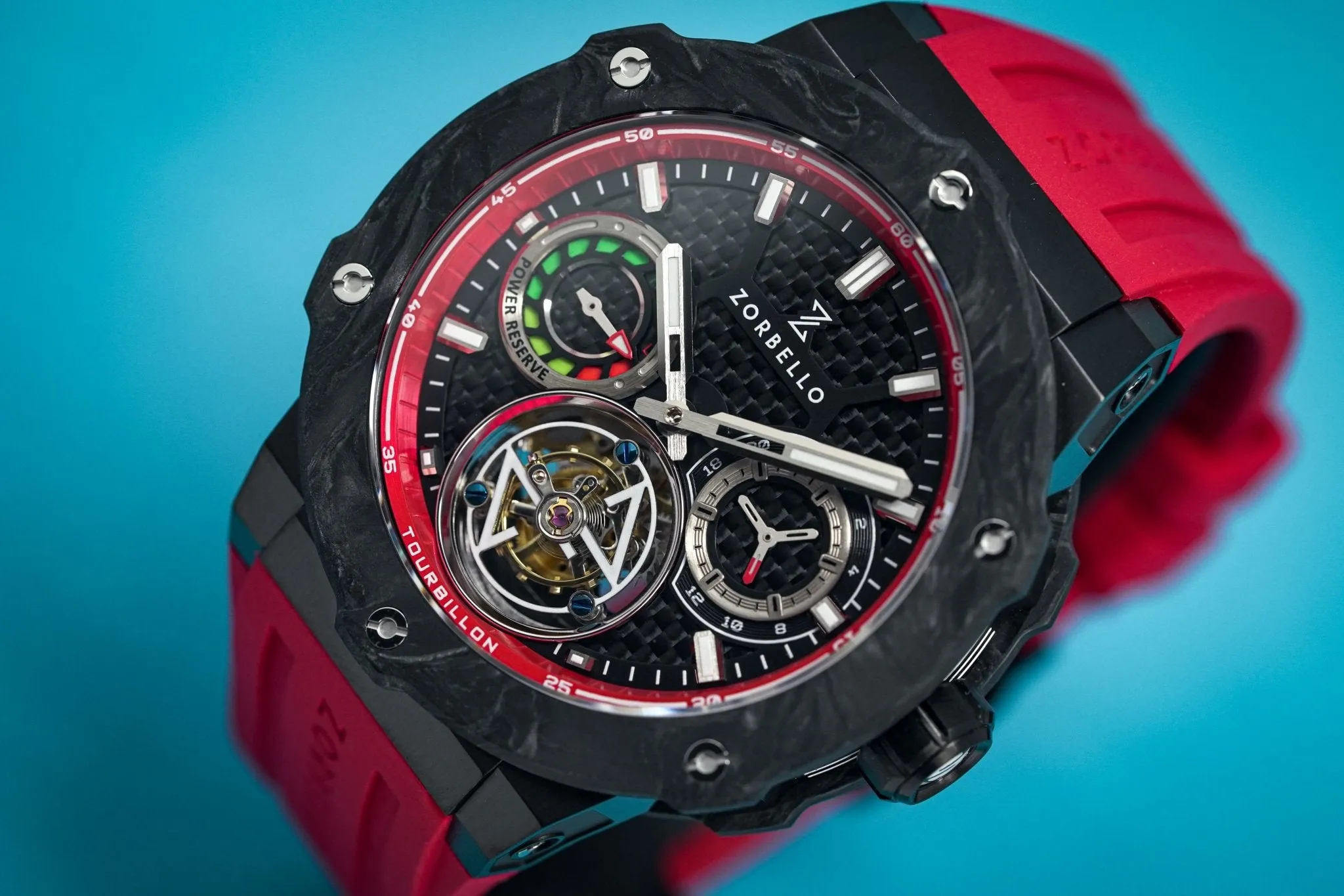 Zorbello Watch T1 Tourbillon Red Super-Luminova® ZBAB004 *Free Watch Winder*