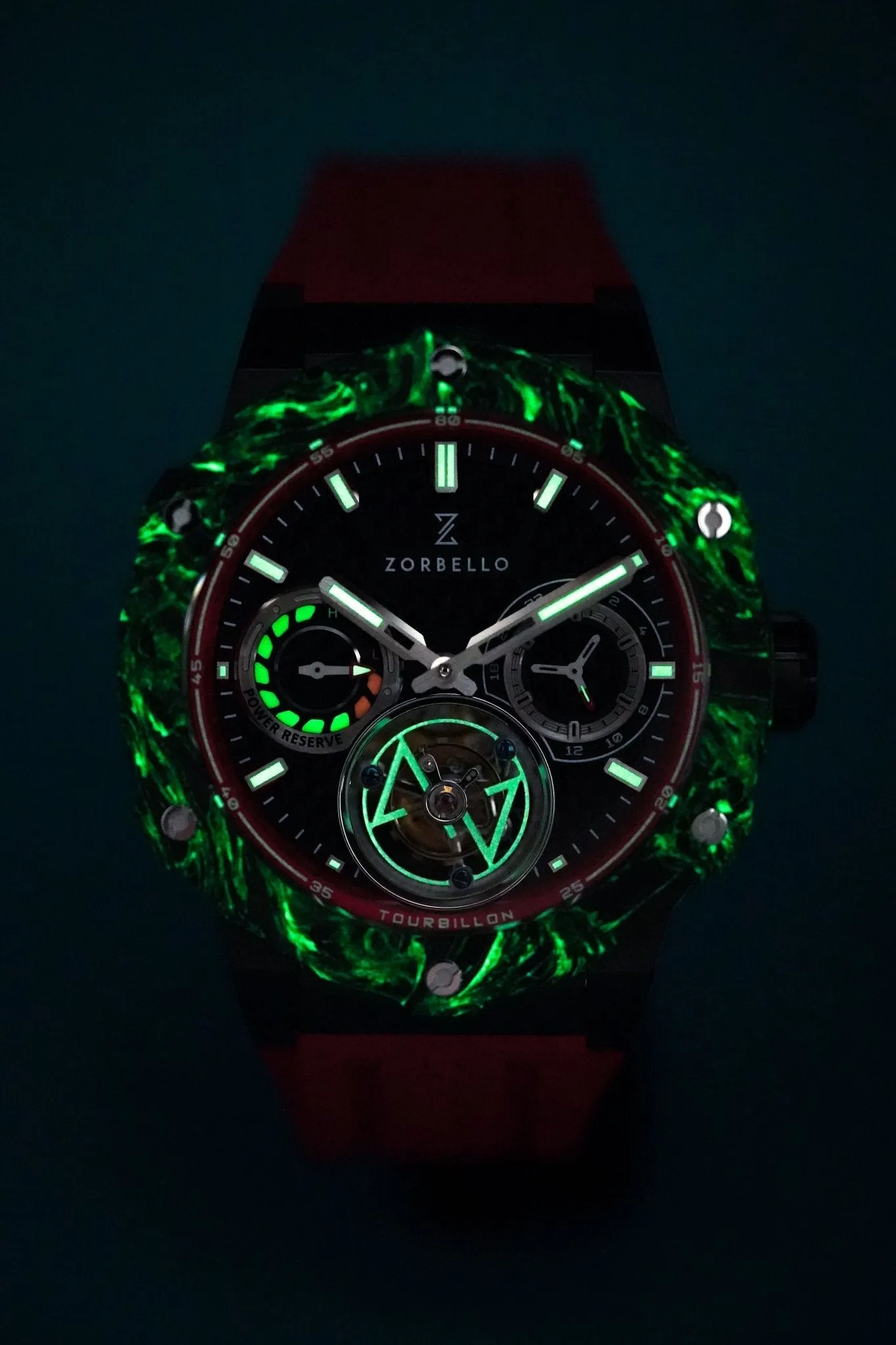 Zorbello Watch T1 Tourbillon Red Super-Luminova® ZBAB004 *Free Watch Winder*